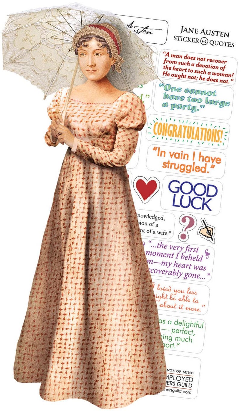 The Unemployed Philosophers Guild Jane Austen Quotable Notable - Greeting Card and Sticker Sheet - Envelope Included - Image 1